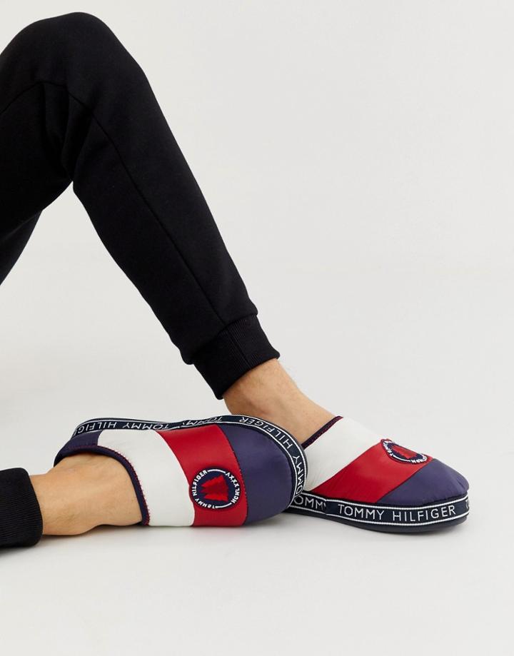 Tommy Hilfiger Mountain Logo Patch Icon Color Block Quilted Slipper In Red/white/blue - Multi
