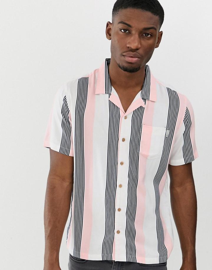 Soul Star Short Sleeve Bowler Stripe Revere Shirt-pink