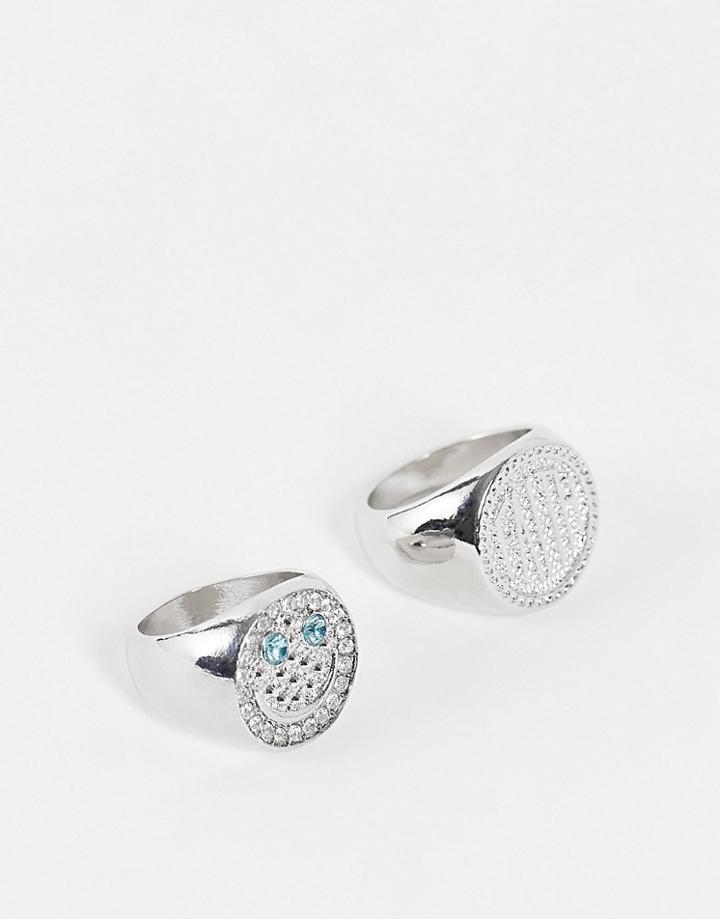 Reclaimed Vintage Inspired Unisex Sparkly Ring Pack With Faith Ring In Silver