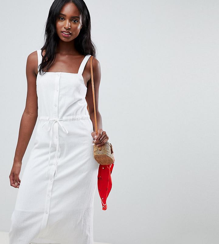 Asos Design Tall Button Through Casual Midi Sundress - White