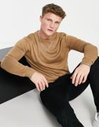 French Connection Formal Crew Neck Knit Sweater In Camel-neutral