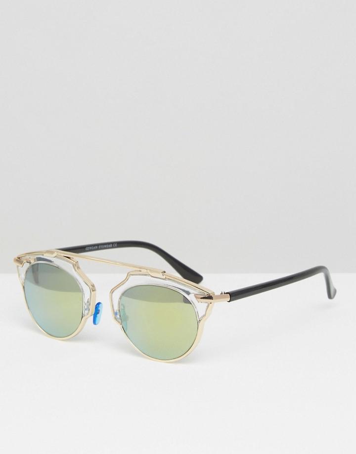 7x Round Sunglasses With Mirror Lens - Black
