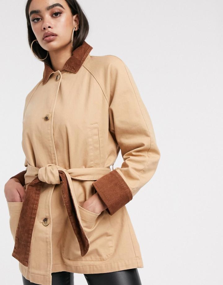 Asos Design Button Through Jacket In Beige-brown