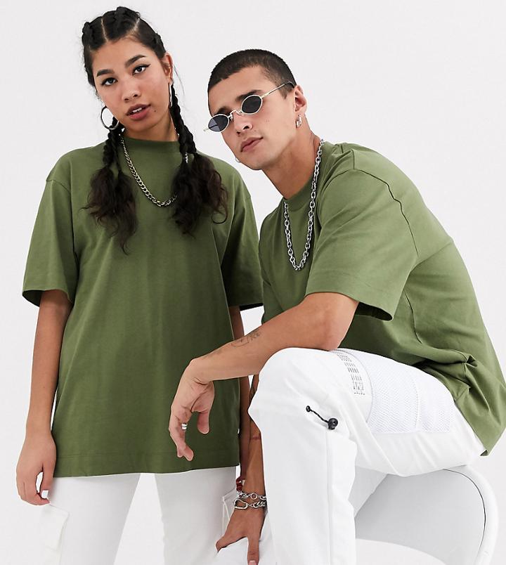 Collusion Unisex T-shirt In Khaki-green