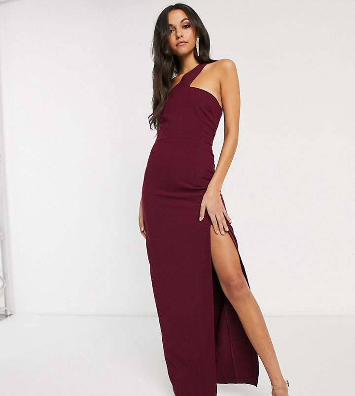 Vesper Tall One Strap Maxi Dress With Leg Split In Burgundy-red