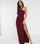 Vesper Tall One Strap Maxi Dress With Leg Split In Burgundy-red