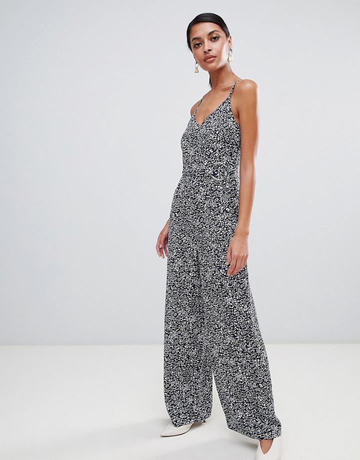 Warehouse Jumpsuit With O-ring Belt In Spiral Print - Navy