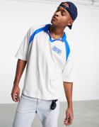 Asos Design Oversized Polo T-shirt In White With Retro Football Print