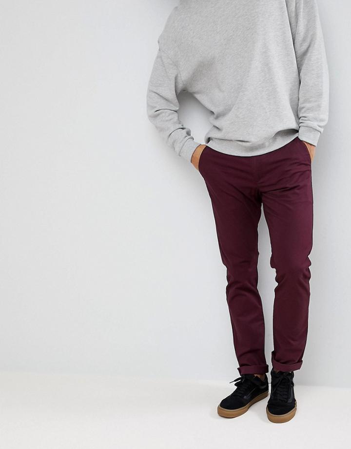 Farah Elm Slim Fit Twill Chino In Burgundy - Red
