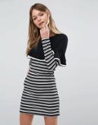 Fashion Union Frill And Stripe Bodycon Dress - Black