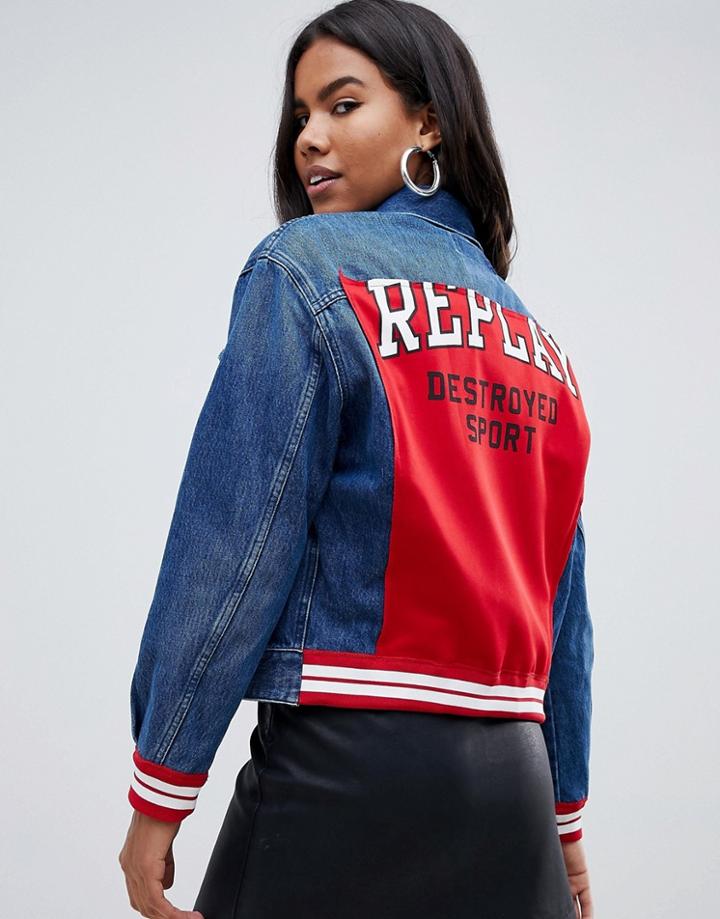 Replay- Destroyed Sport Back Panel Denim Jacket - Black