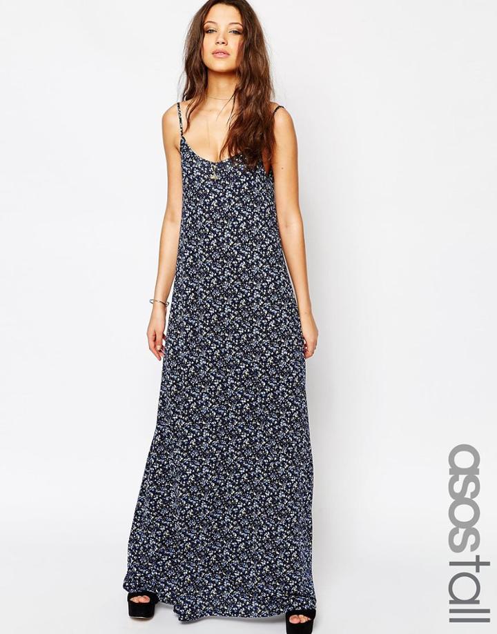 Asos Tall Strappy Maxi Dress In Ditsy Print - Multi