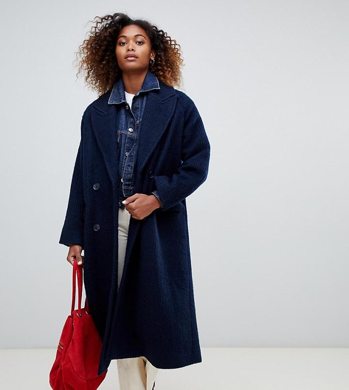 Weekday Double Breasted Car Coat In Navy