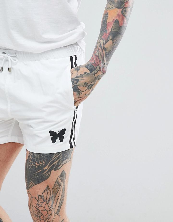 Good For Nothing Swim Shorts In White With Side Stripe - White
