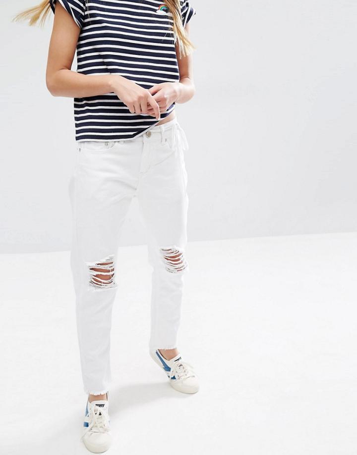 Daisy Street Distressed Mom Jeans - White
