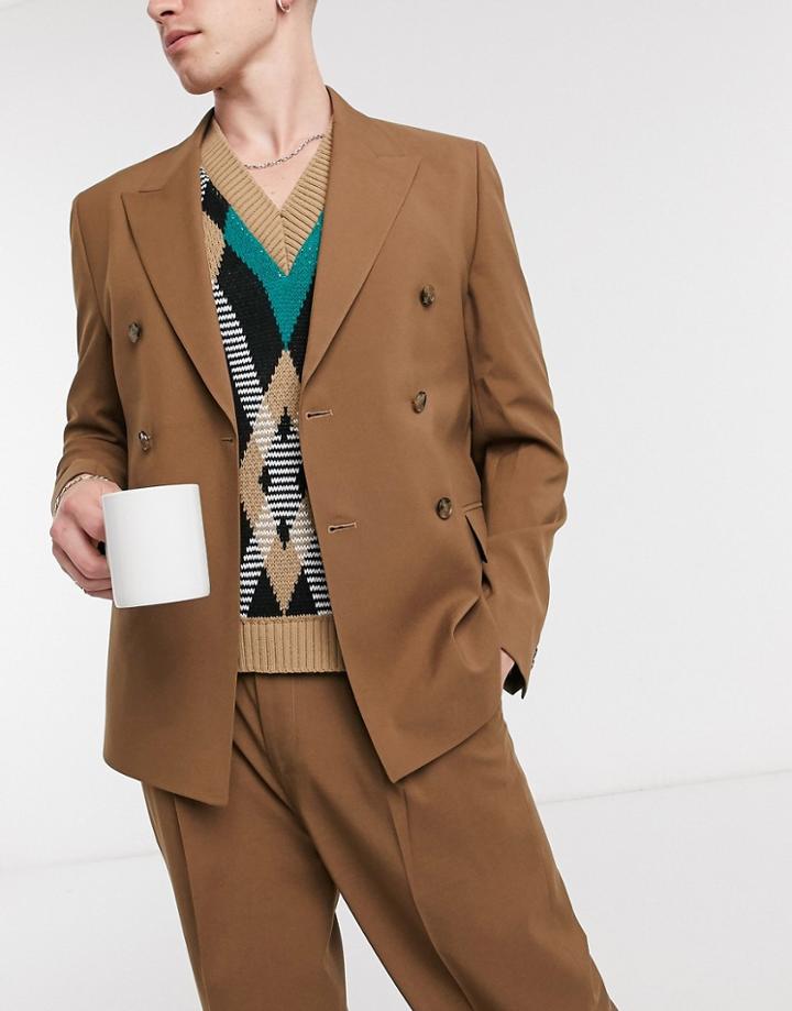 Asos Design Boxy Suit Jacket In Brown