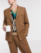 Asos Design Boxy Suit Jacket In Brown