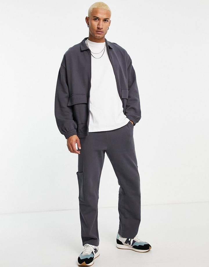 Asos Design Oversized Jersey Jacket With Pockets In Washed Black - Part Of A Set