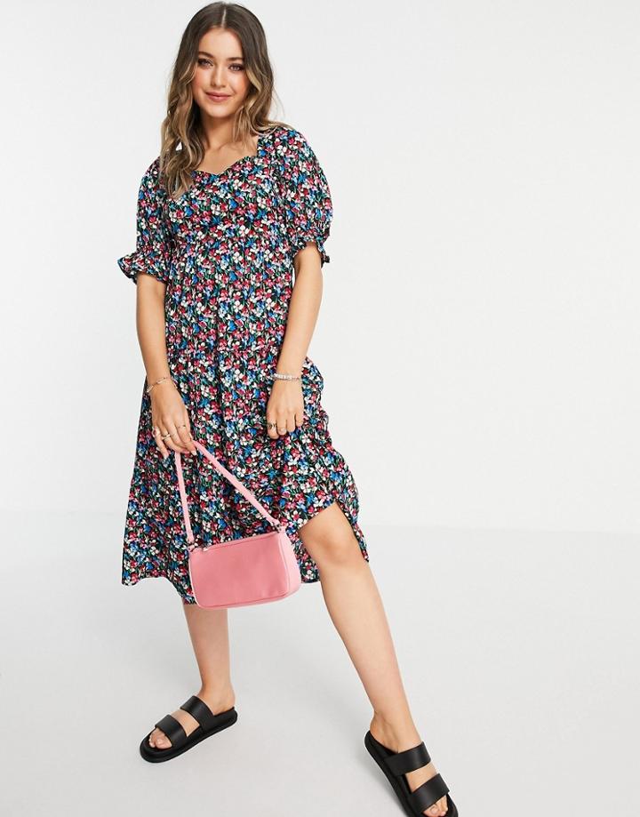 Influence Frill Hem Midi Dress In Multi Floral Print