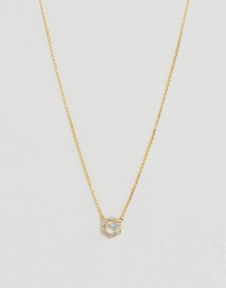 Carrie Elizabeth Hexagon Moonstone & Diamond Pendant - Gold