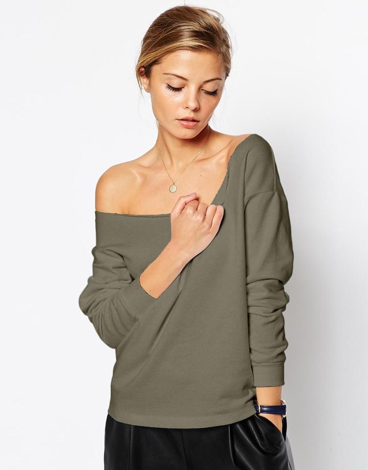 Asos The Off Shoulder Sweatshirt - Pink
