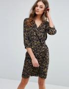 Vero Moda Leopard Print Kimono Wrap Dress - Brown