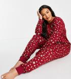Chelsea Peers Curve Poly Long Sleeve Top And Jogger Pyjama Set In Wine And Gold Foil Celestial Print - Burgundy-red