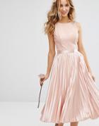 Chi Chi London Lace Bodice Midi Dress With Pleated Satin Skirt - Pink