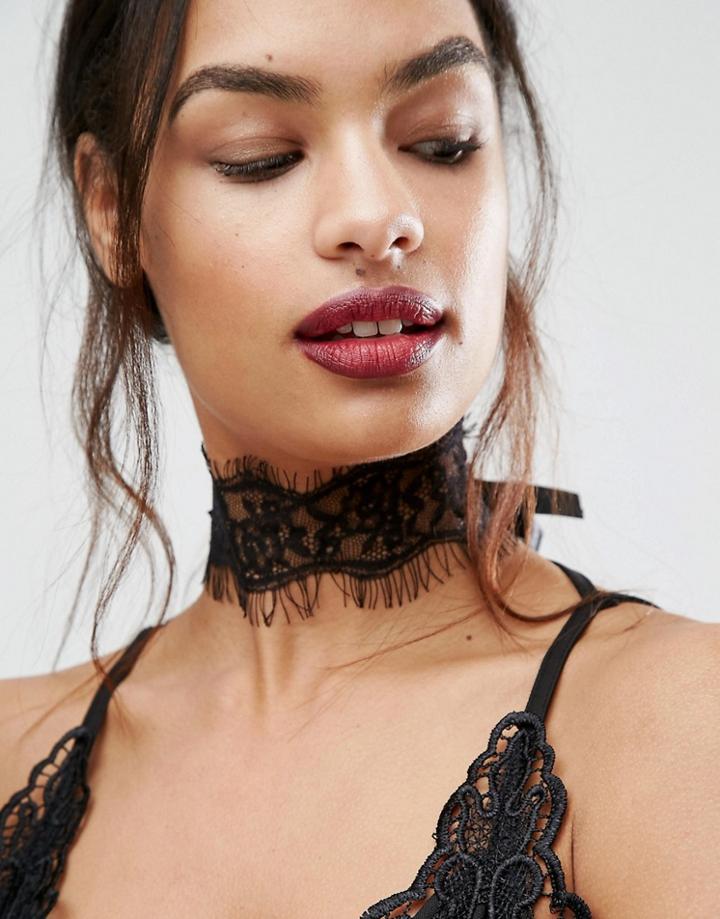 Johnny Loves Rosie Black Lace Tie Up Choker - Black