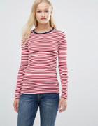 Pieces Raya Stripe Jersey Top - Red