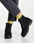 New Look Zip Detail Lace Up Flat Boot In Black