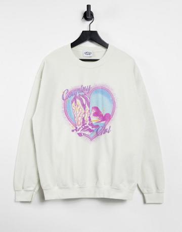Vintage Supply Oversized Sweatshirt With Country Girl Print-white