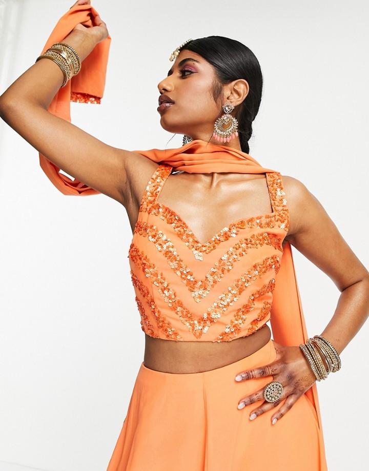 Maya Band Embellished Lehenga Crop Top In Tangerine Orange