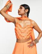 Maya Band Embellished Lehenga Crop Top In Tangerine Orange