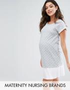 Gebe Maternity Nursing Spot Jersey Dress With Pleated Hem - Blue