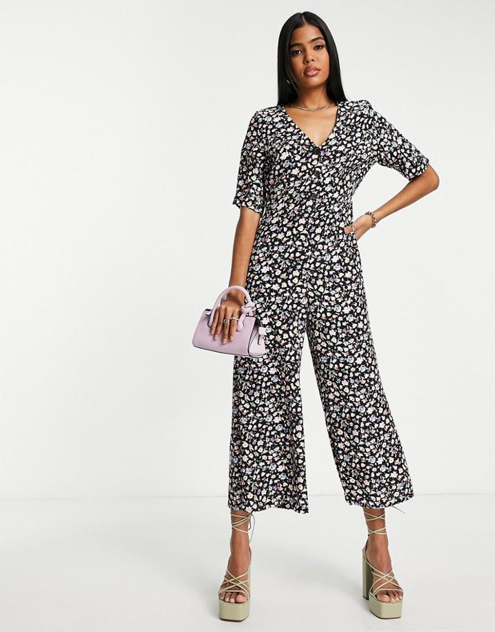 Nobody's Child Wide Leg Button Jumpsuit In Ditsy Floral-multi