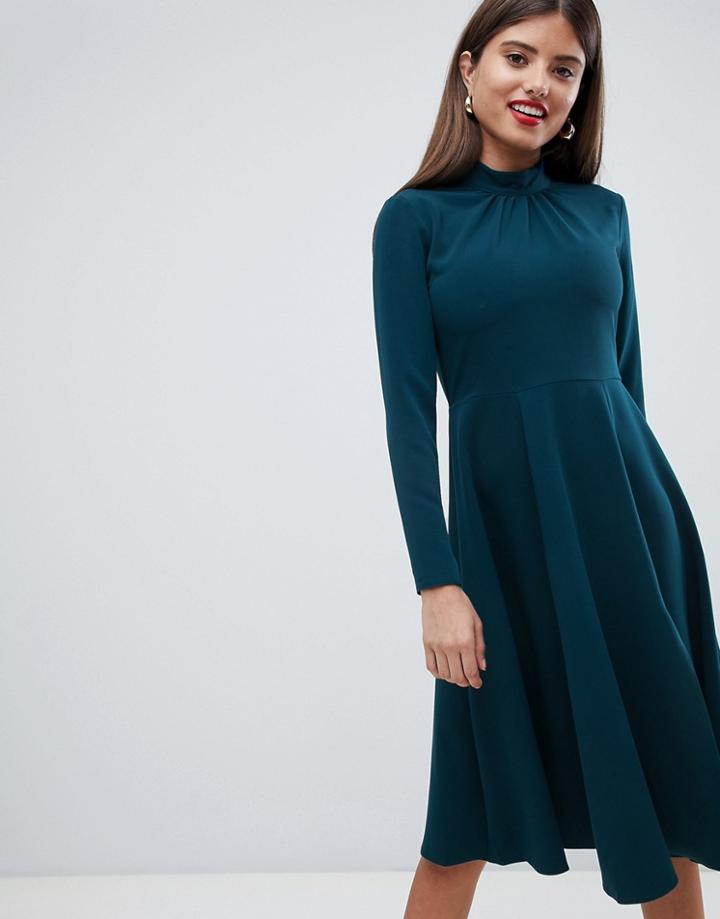 Closet London Simple Midi Skater Dress - Green