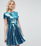 Tfnc Tall T-shirt Mini Skater Dress In Two Tone Sequin - Blue