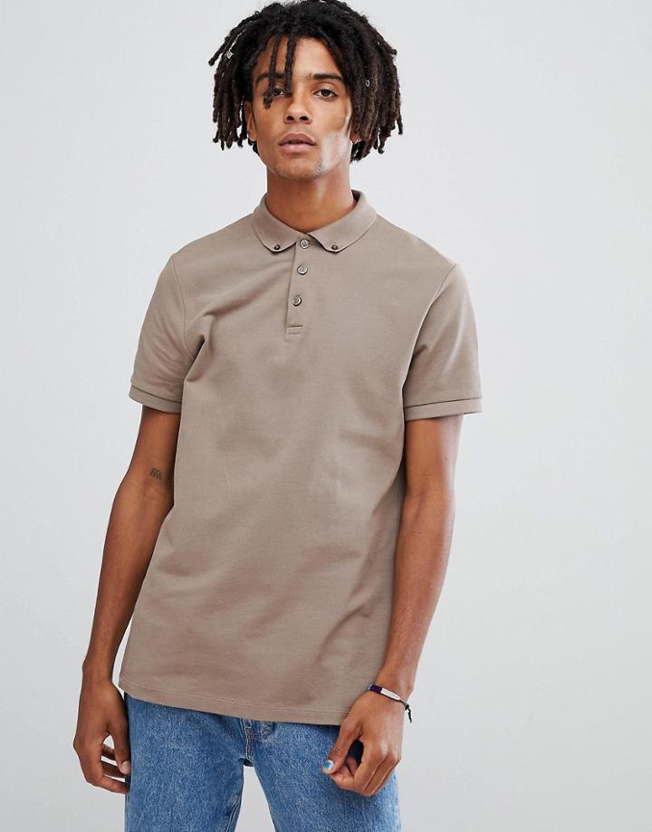 Asos Design Polo With Button Down Collar In Pique - Beige