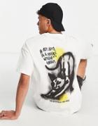 Pull & Bear Graphic Cat Back Print T-shirt In White