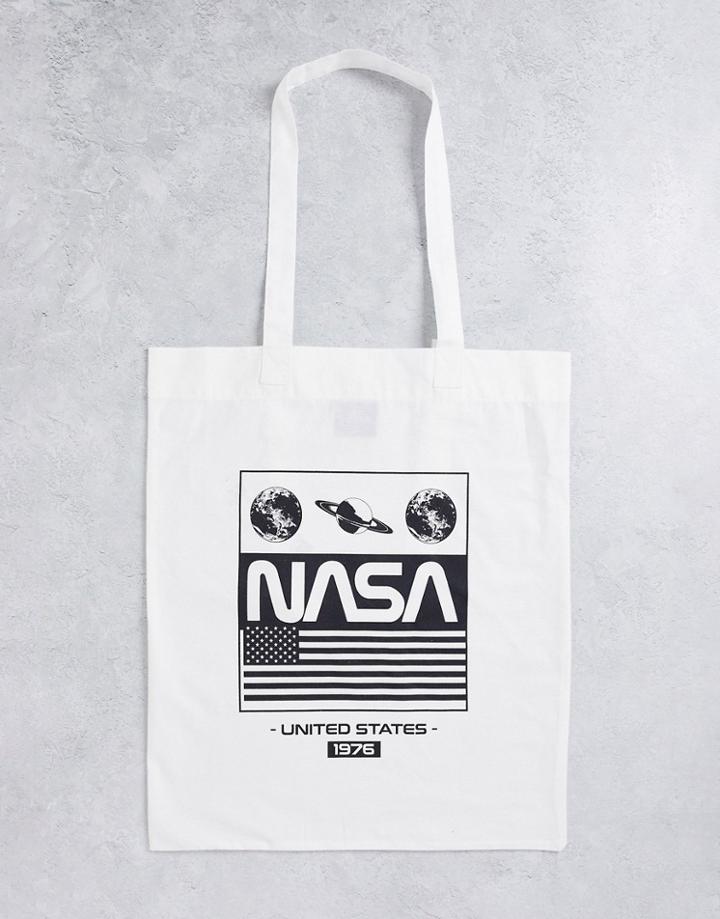Asos Design Tote Bag With Nasa Print In White-neutral