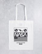 Asos Design Tote Bag With Nasa Print In White-neutral