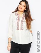 Asos Curve Folk Embroidered Shirt - Cream