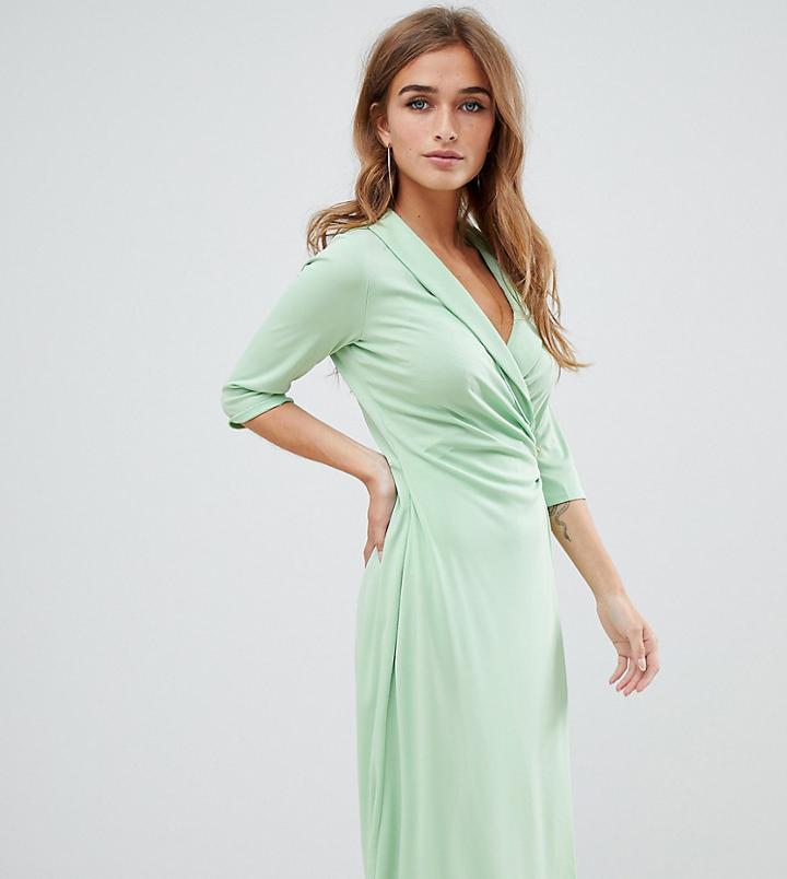 Asos Design Petite Midi Shirt Dress With Safety Pin - Green