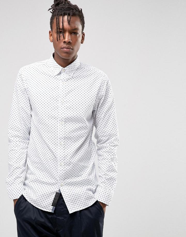 Produkt Slim Fit Shirt With Button Down Collar In Ditsy Print - White