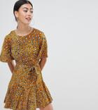 Asos Design Petite Leopard Print Peplum Skater Mini Dress - Multi
