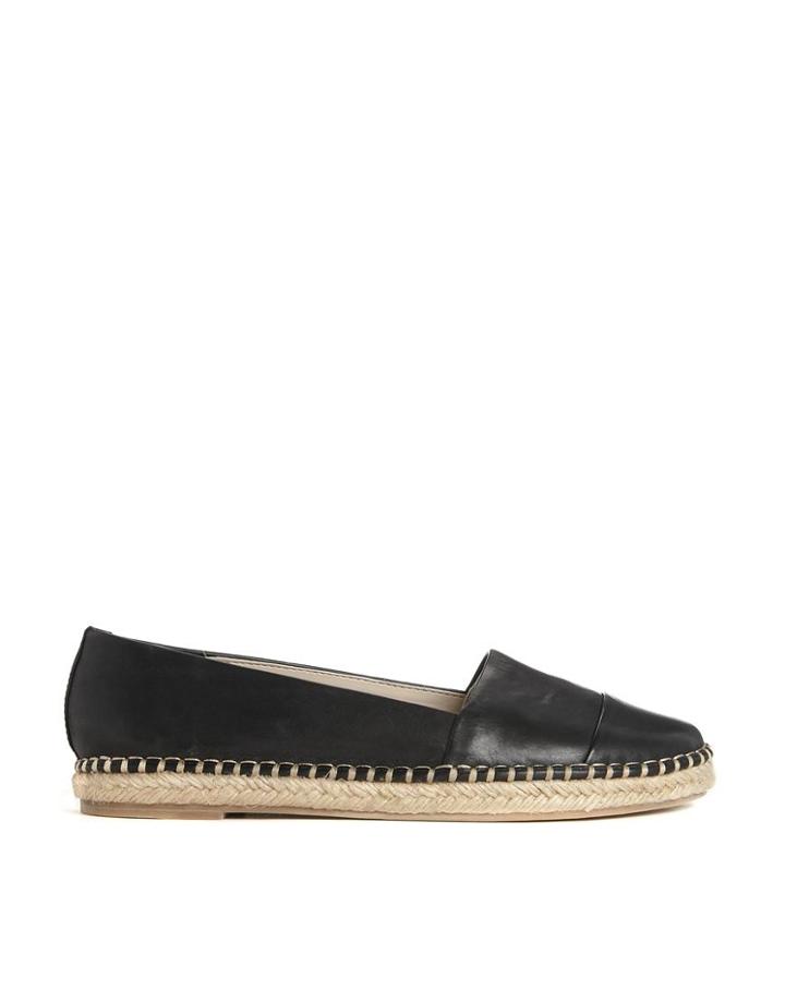 Aldo Oleawiel Black Leather Espadrille Flat Shoes