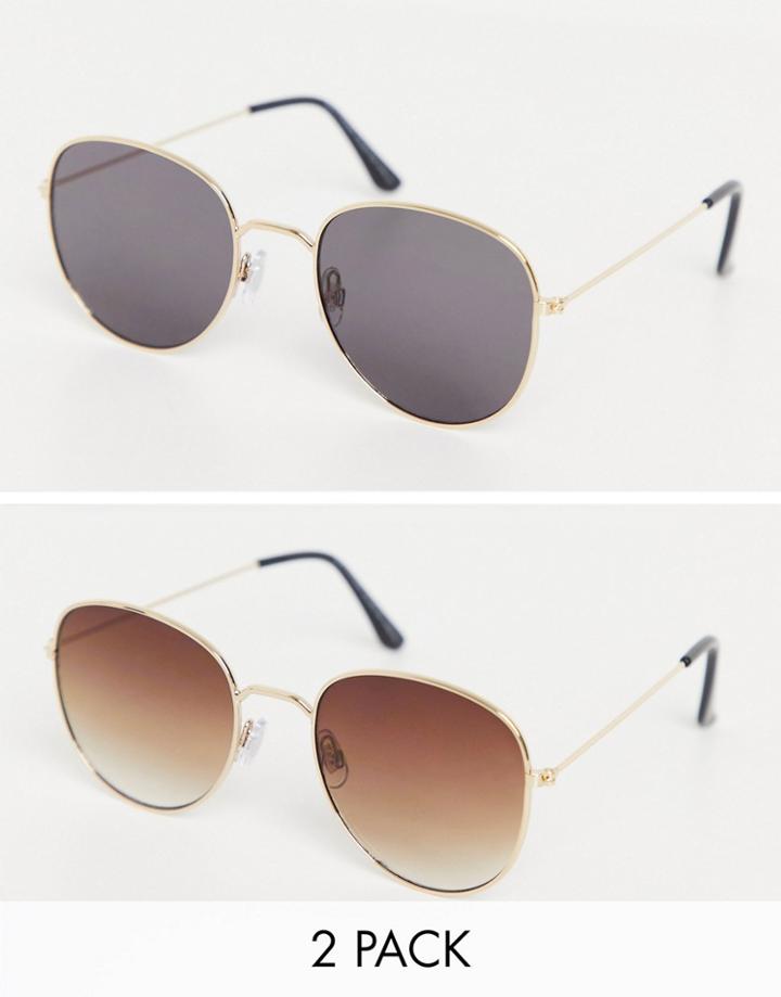 Svnx 2 Pack Round Sunglasses In Brown Ombre With Black Lens-multi