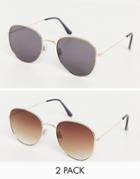 Svnx 2 Pack Round Sunglasses In Brown Ombre With Black Lens-multi