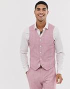 Asos Design Wedding Skinny Suit Vest In Rose Pink Cross Hatch